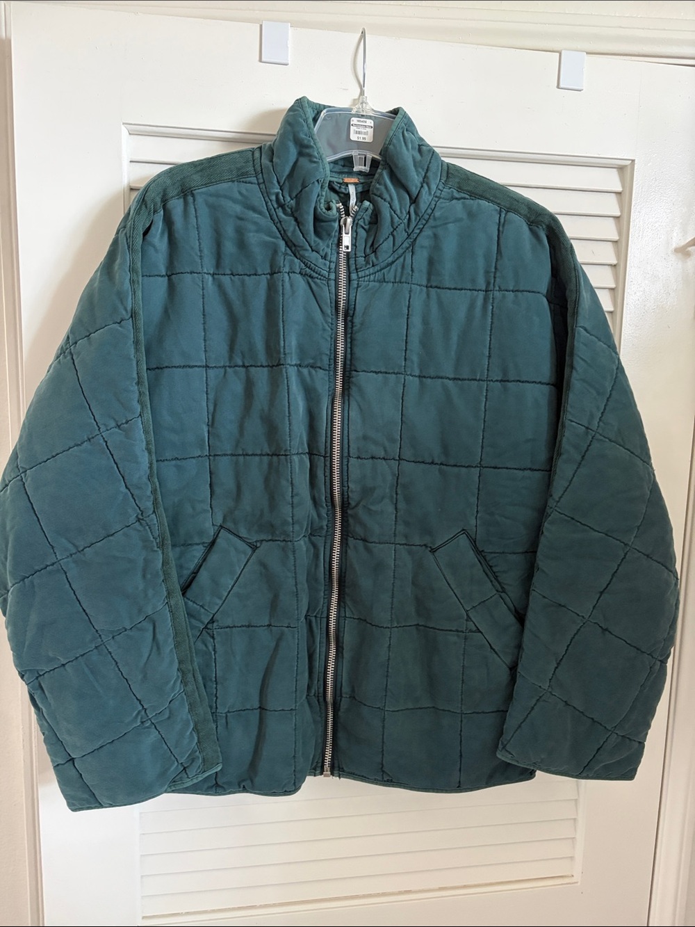 Free People Teal Quilted Bomber Jacket